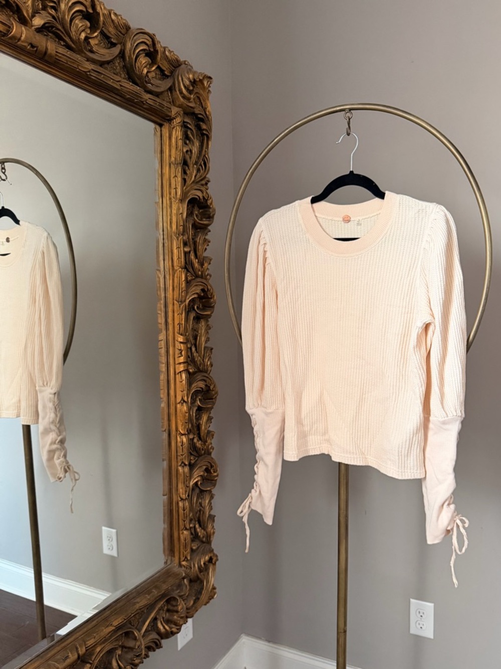 Free People Waffle Knit Long-Sleeve Top with Tie Cuffs